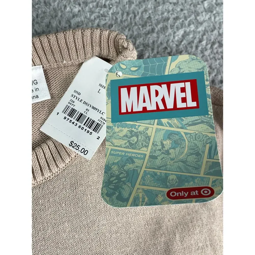 Disney Marvel Sweater Holiday Christmas Pullover Boys Large Brown Youth NWT